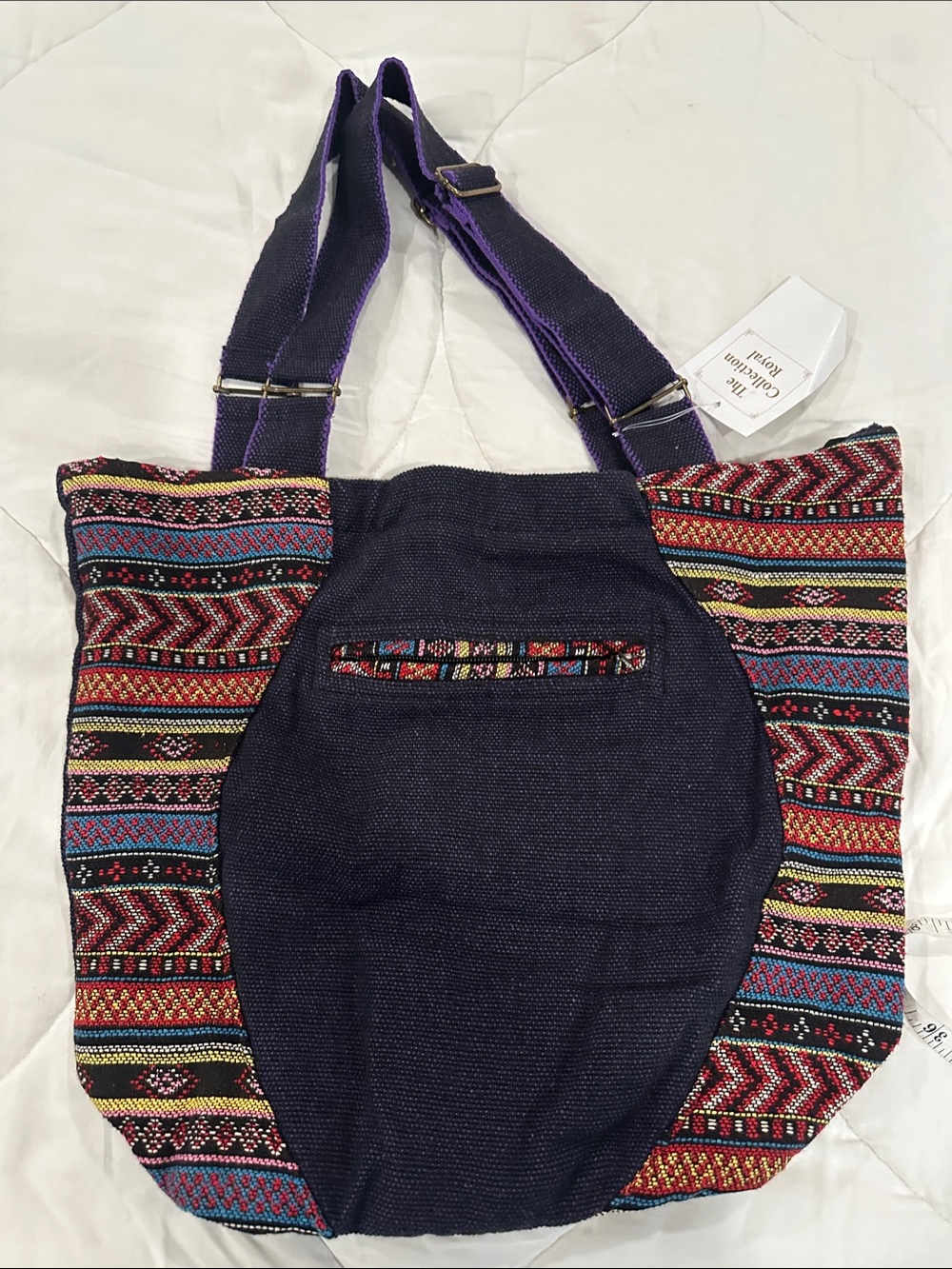 The Collection RoyalHandwoven Ethnic Tote Bag in Navy and Multicolor - Unbranded